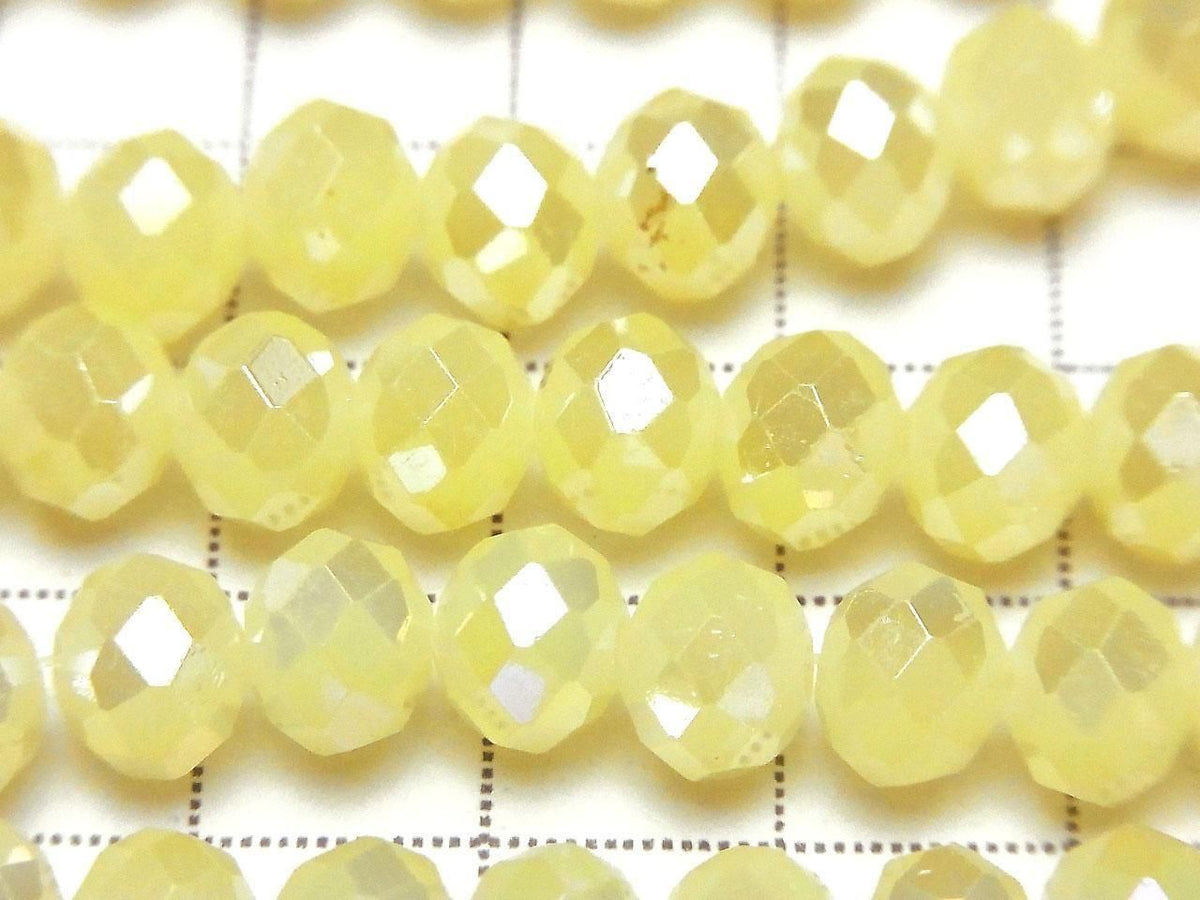 Glass Beads Faceted Button Rondelle 7.5x7.5x6mm Milky Yellow Silver-AB 1strand beads (approx. 14inch/35cm)