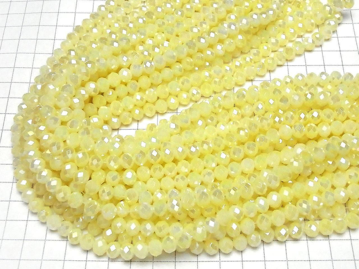 Glass Beads Faceted Button Rondelle 7.5x7.5x6mm Milky Yellow Silver-AB 1strand beads (approx. 14inch/35cm)