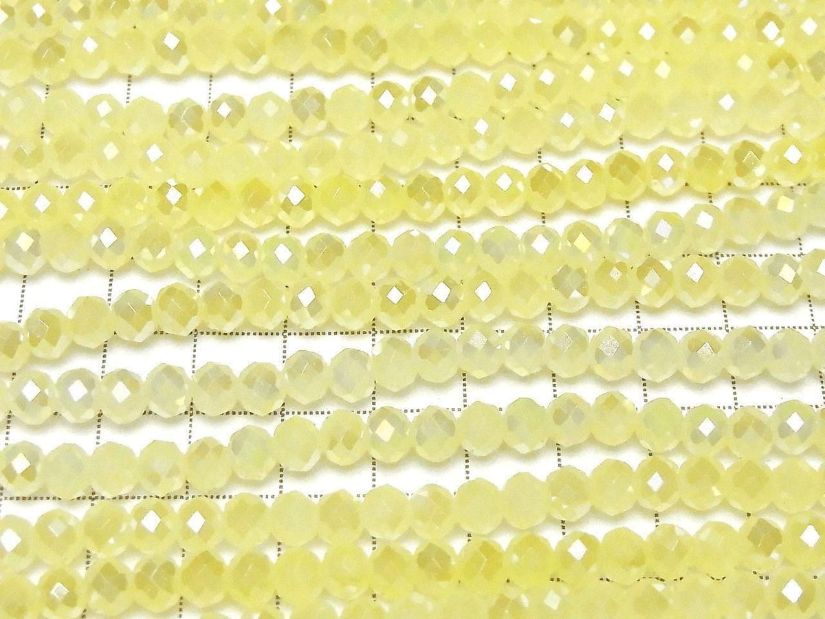 Glass Beads Faceted Button Rondelle 6x6x4.5mm Milky Yellow Silver-AB 1strand beads (approx. 15inch/36cm)