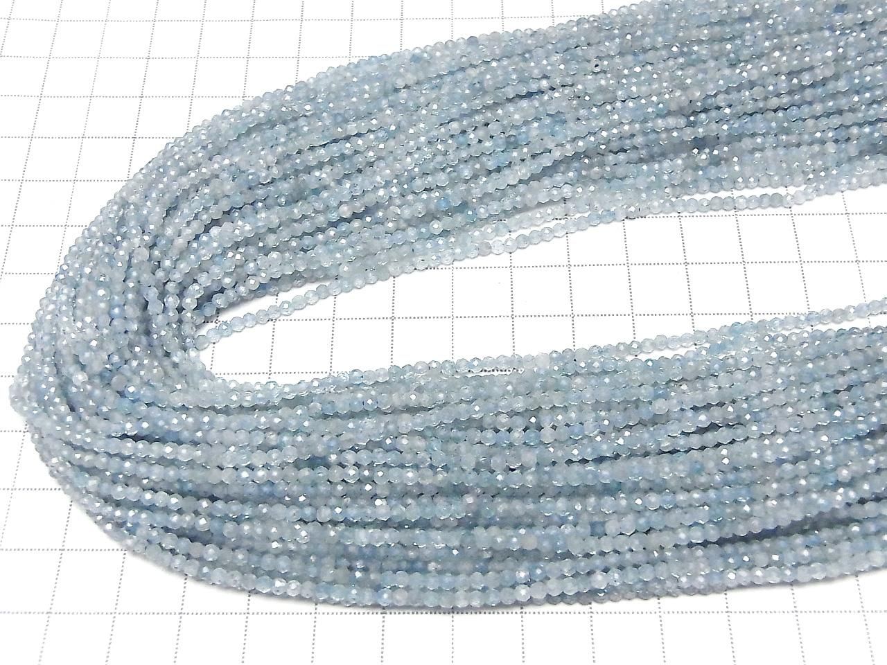 Natural Blue Zircon AA+ Faceted Round 2mm 1strand beads (approx. 15 inches/37 cm) High Quality!