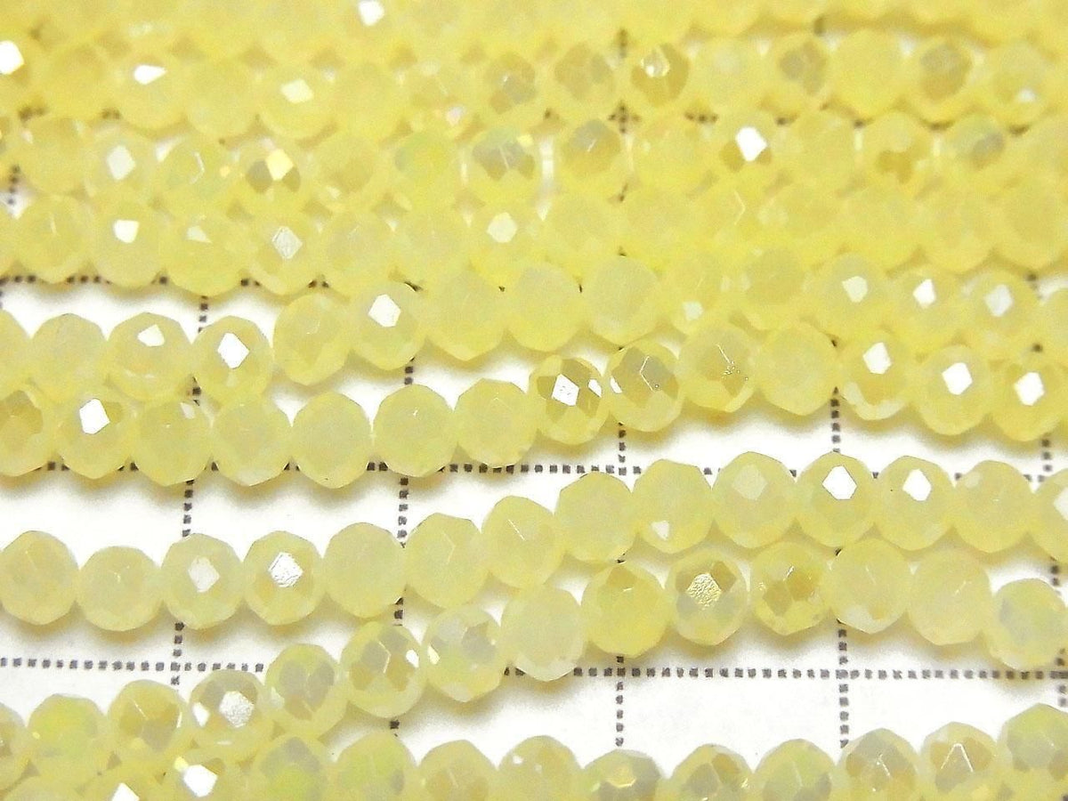 Glass Beads Faceted Button Rondelle 4x4x3mm Milky Yellow Silver-AB 1strand beads (approx. 14inch/35cm)