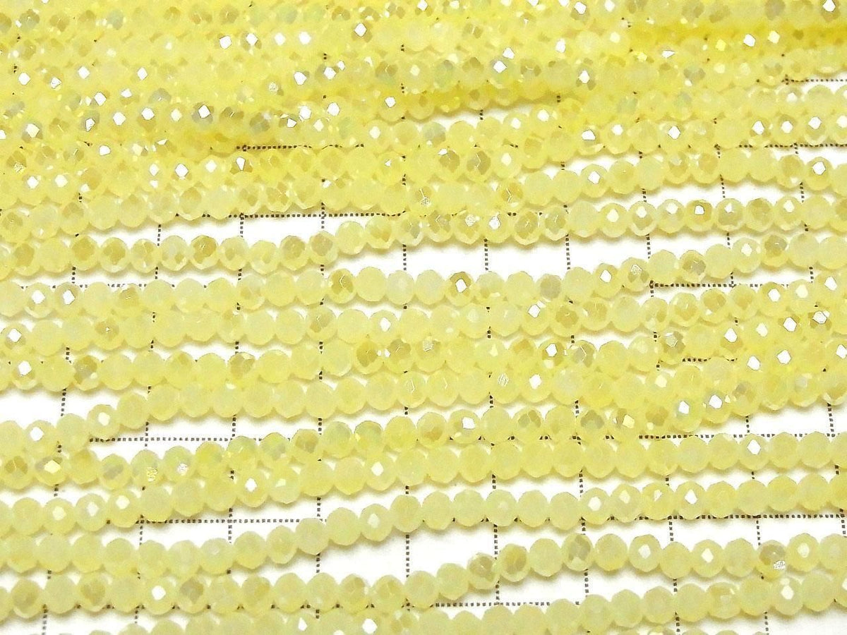 Glass Beads Faceted Button Rondelle 4x4x3mm Milky Yellow Silver-AB 1strand beads (approx. 14inch/35cm)