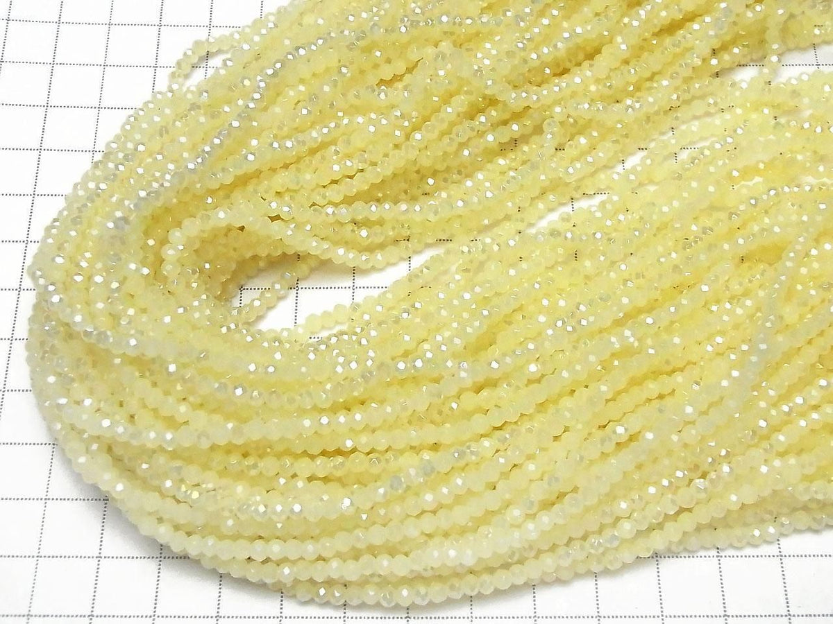 Glass Beads Faceted Button Rondelle 3x3x2.5mm Milky Yellow Silver-AB 1strand beads (approx. 14inch/34cm)