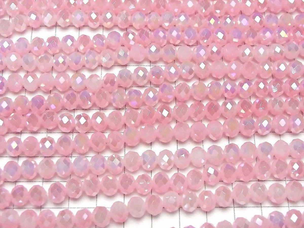 Glass Beads Faceted Button Rondelle 7.5x7.5x6mm Milky Pink Silver-AB 1strand beads (approx. 14inch/34cm)