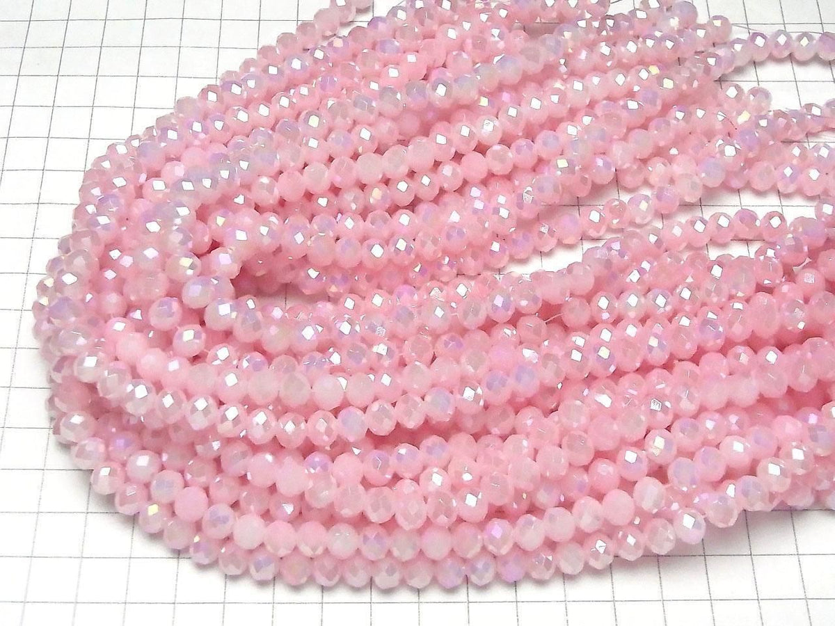 Glass Beads Faceted Button Rondelle 7.5x7.5x6mm Milky Pink Silver-AB 1strand beads (approx. 14inch/34cm)