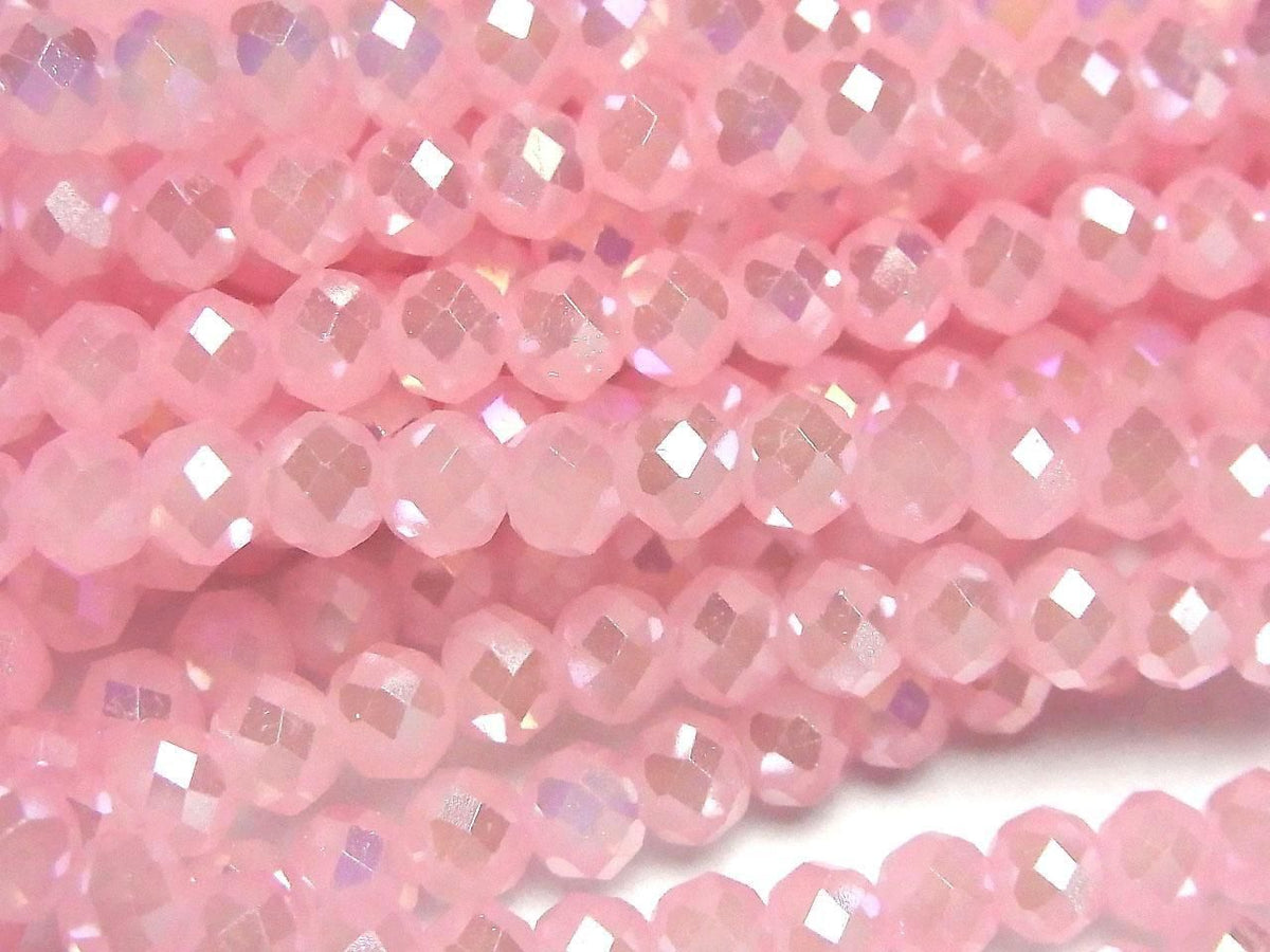 Glass Beads Faceted Button Rondelle 6x6x4.5mm Milky Pink Silver-AB 1strand beads (approx. 15inch/36cm)
