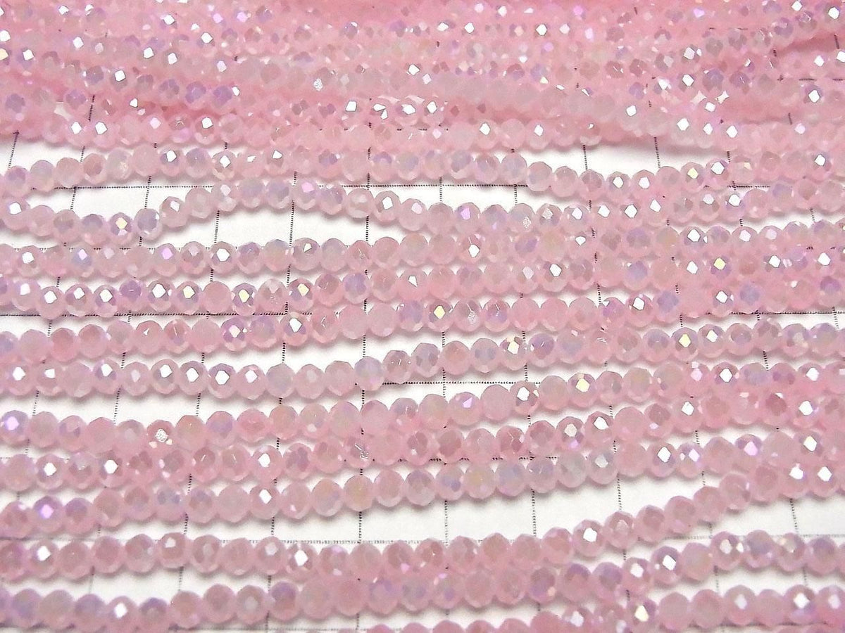 Glass Beads Faceted Button Rondelle 4x4x3mm Milky Pink Silver-AB 1strand beads (approx. 14inch/35cm)