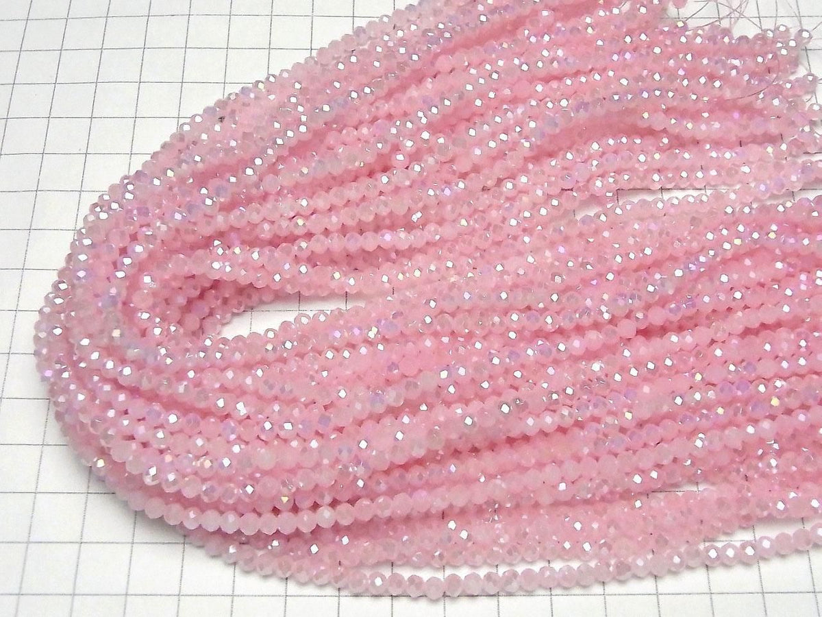 Glass Beads Faceted Button Rondelle 4x4x3mm Milky Pink Silver-AB 1strand beads (approx. 14inch/35cm)