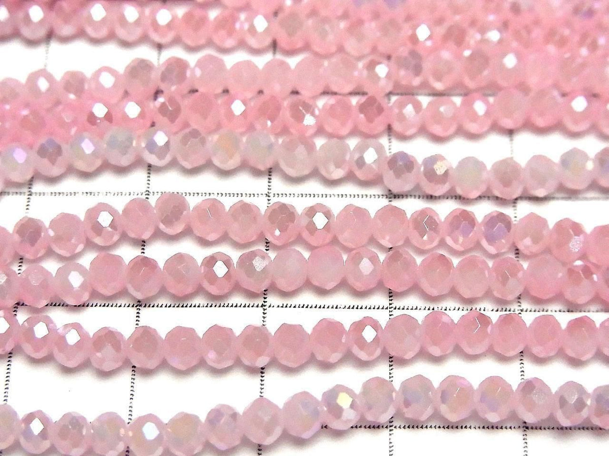 Glass Beads Faceted Button Rondelle 3x3x2.5mm Milky Pink Silver-AB 1strand beads (approx. 13inch/32cm)