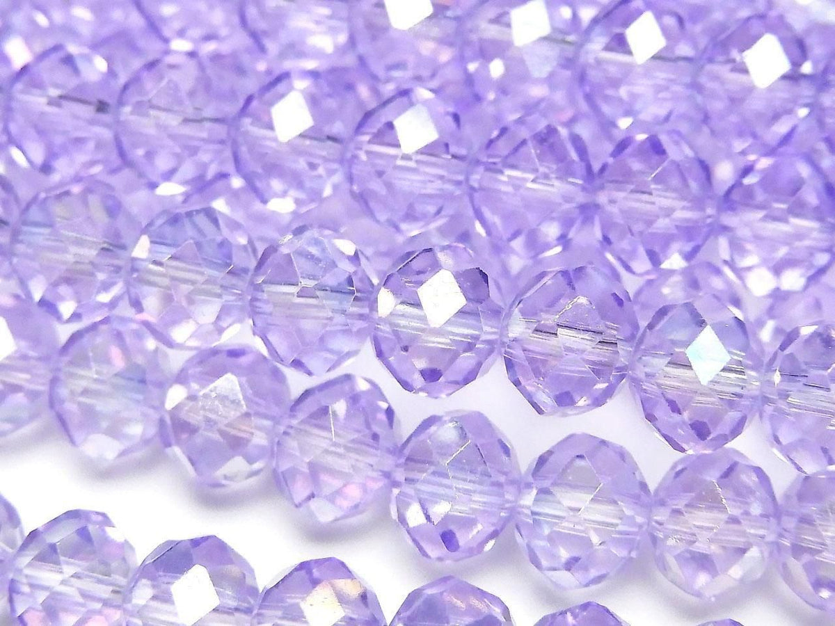 Glass Beads Faceted Button Rondelle 7.5x7.5x6mm Clear Purple Silver-AB 1strand beads (approx. 14inch/35cm)