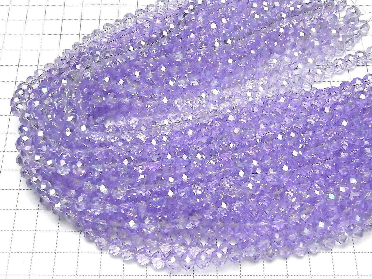 Glass Beads Faceted Button Rondelle 7.5x7.5x6mm Clear Purple Silver-AB 1strand beads (approx. 14inch/35cm)