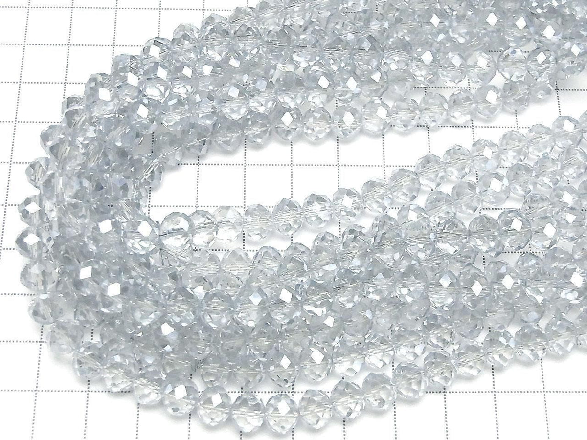 Glass Beads Faceted Button Rondelle 7.5x7.5x6mm Clear Silver 1strand beads (approx. 14inch/35cm)