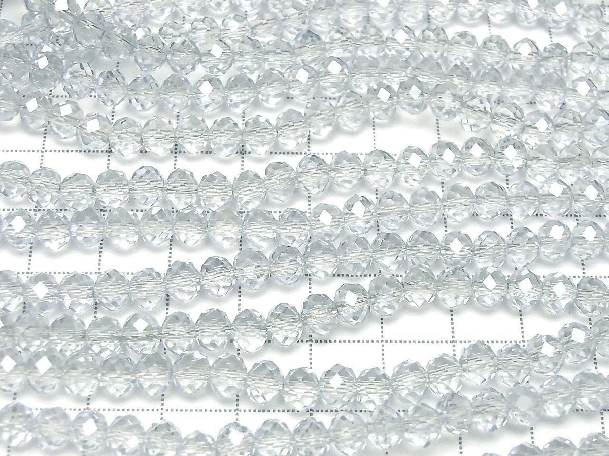 Glass Beads Faceted Button Rondelle 6x6x4.5mm Clear Silver 1strand beads (approx. 15inch/36cm)