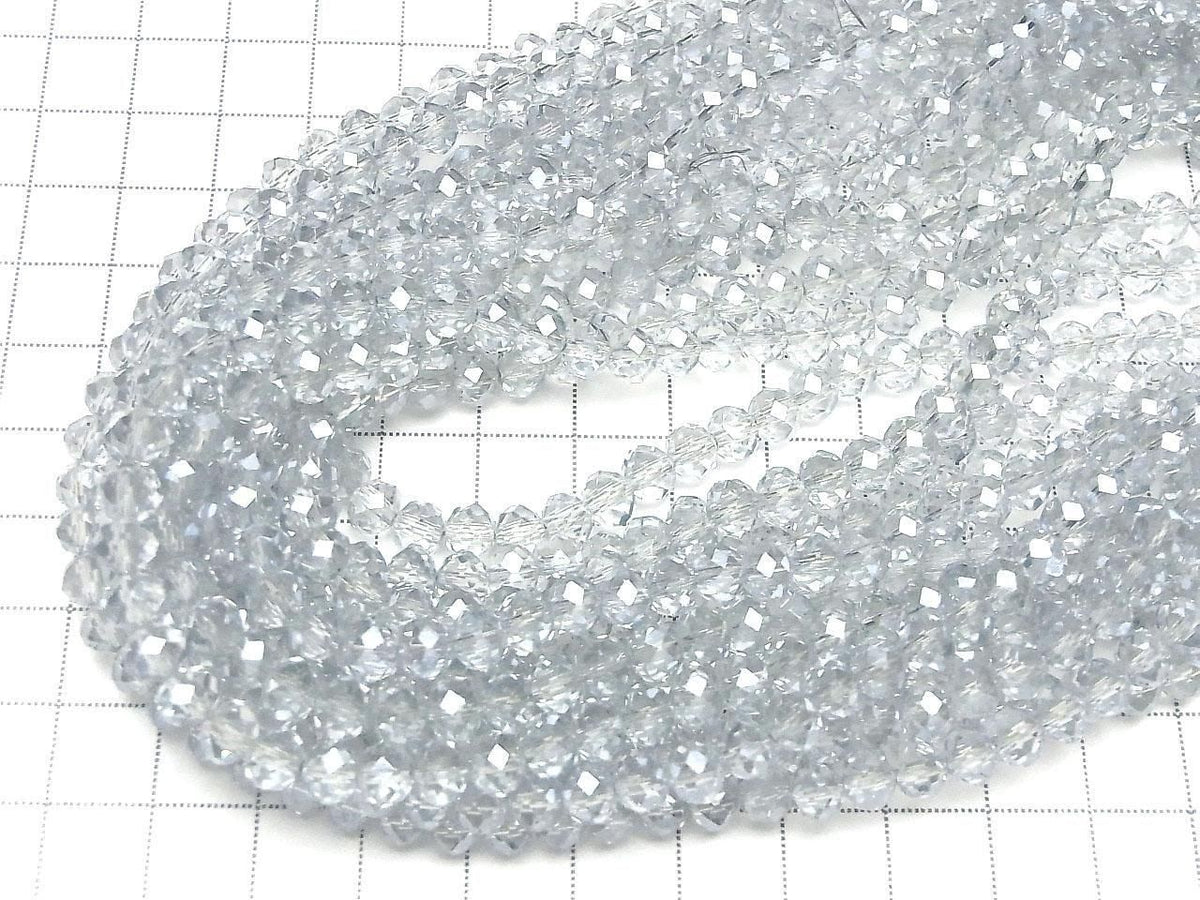 Glass Beads Faceted Button Rondelle 6x6x4.5mm Clear Silver 1strand beads (approx. 15inch/36cm)
