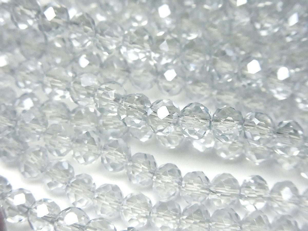 Glass Beads Faceted Button Rondelle 4x4x3mm Clear Silver 1strand beads (approx. 15inch/36cm)