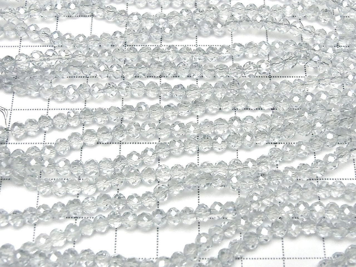Glass Beads Faceted Button Rondelle 4x4x3mm Clear Silver 1strand beads (approx. 15inch/36cm)