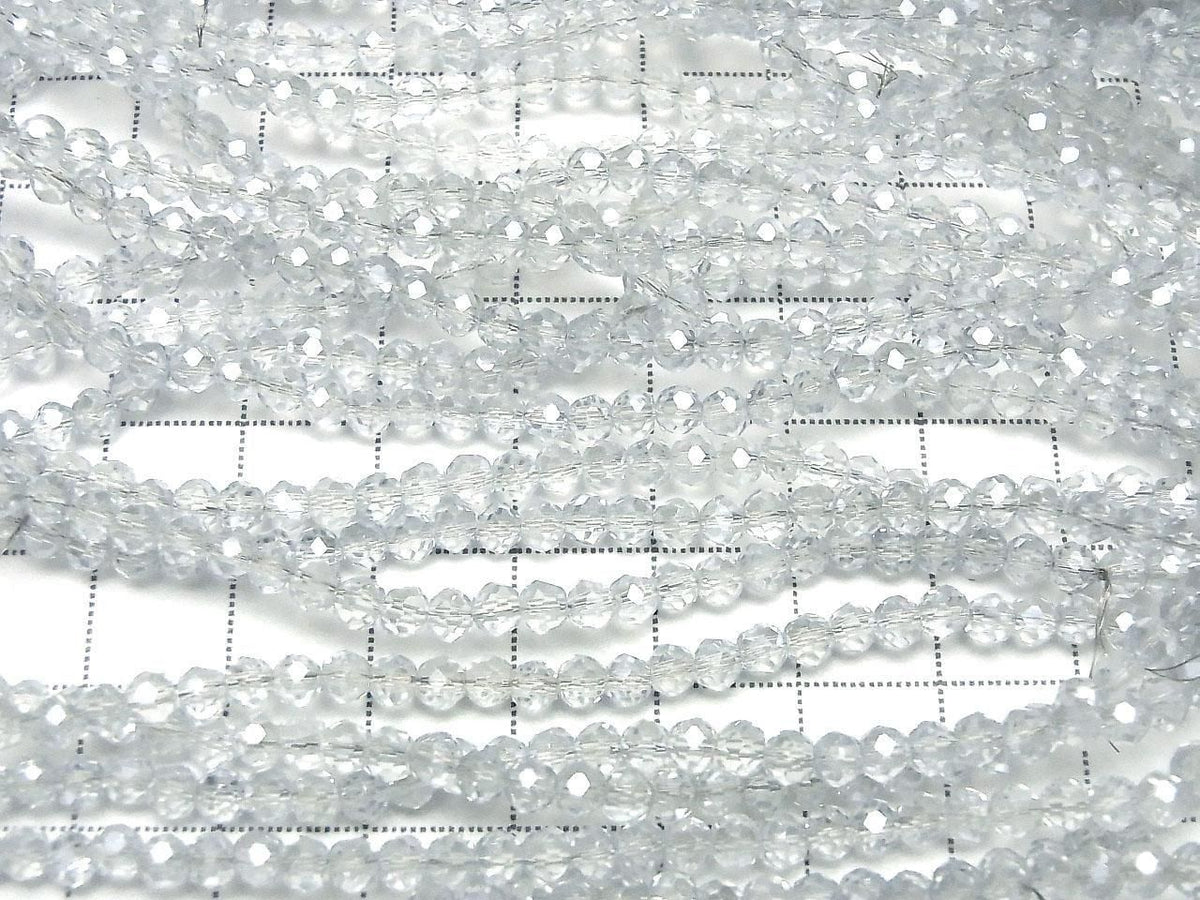 Glass Beads Faceted Button Rondelle 3.5x3.5x3mm Clear Silver 1strand beads (approx. 13inch/32cm)