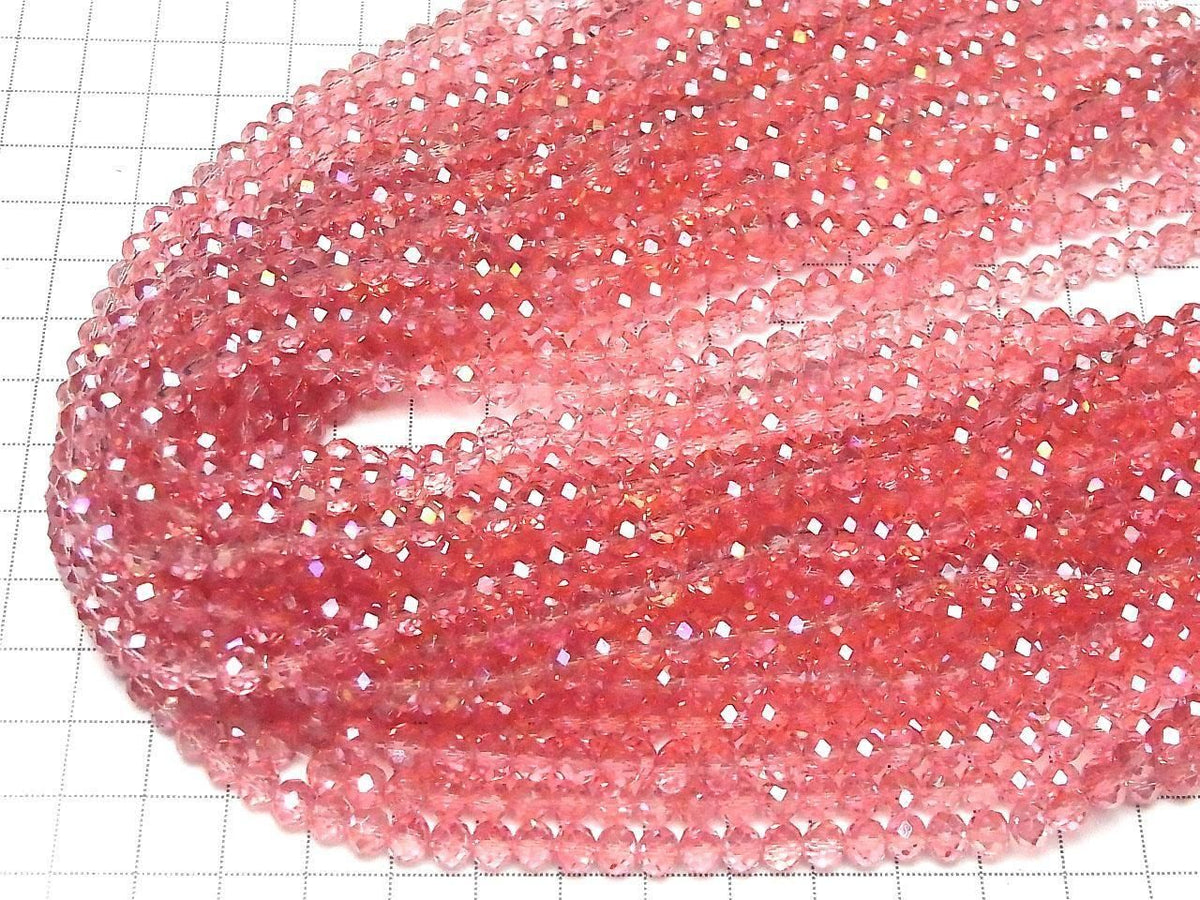 Glass Beads Faceted Button Rondelle 5.5x5.5x4.5mm Clear Red Pink Silver-AB 1strand beads (approx. 15inch/36cm)