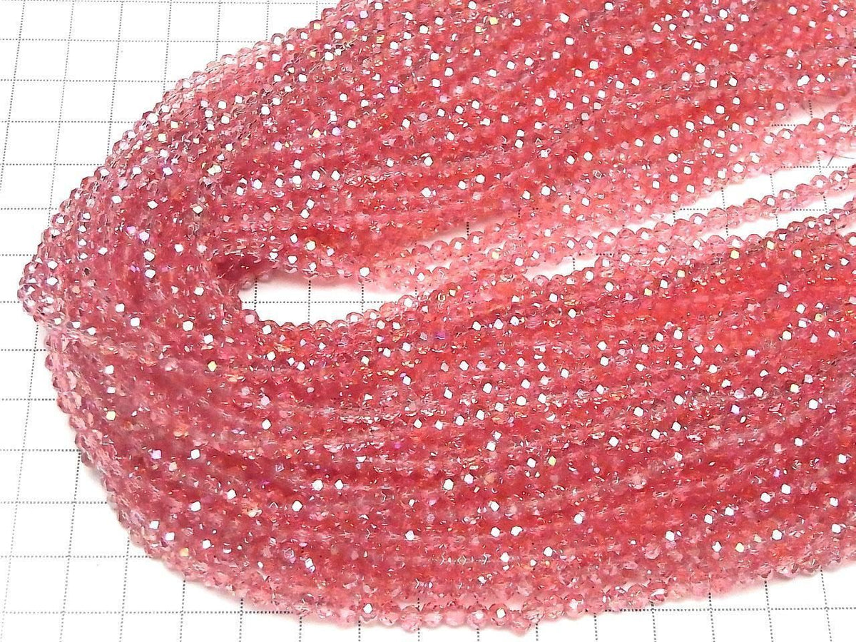 Glass Beads Faceted Button Rondelle 4x4x3mm Clear Red Pink Silver-AB 1strand beads (approx. 15inch/36cm)
