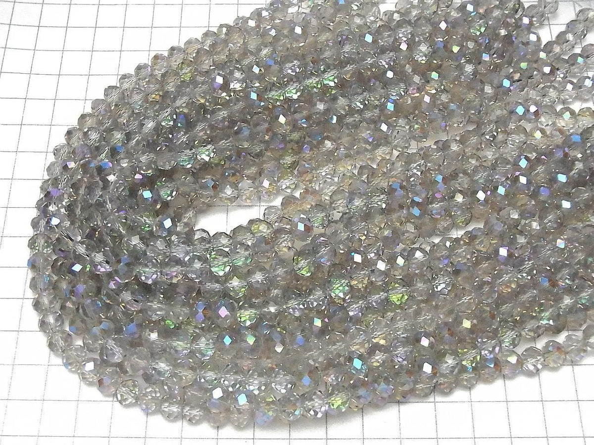Glass Beads Faceted Button Rondelle 7.5x7.5x6mm Clear Silver Silver-AB 1strand beads (approx. 14inch/35cm)
