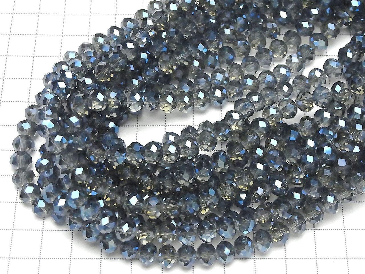Glass Beads Faceted Button Rondelle 7.5x7.5x6mm Navy Blue Half-Coated 1strand beads (approx. 14inch/35cm)