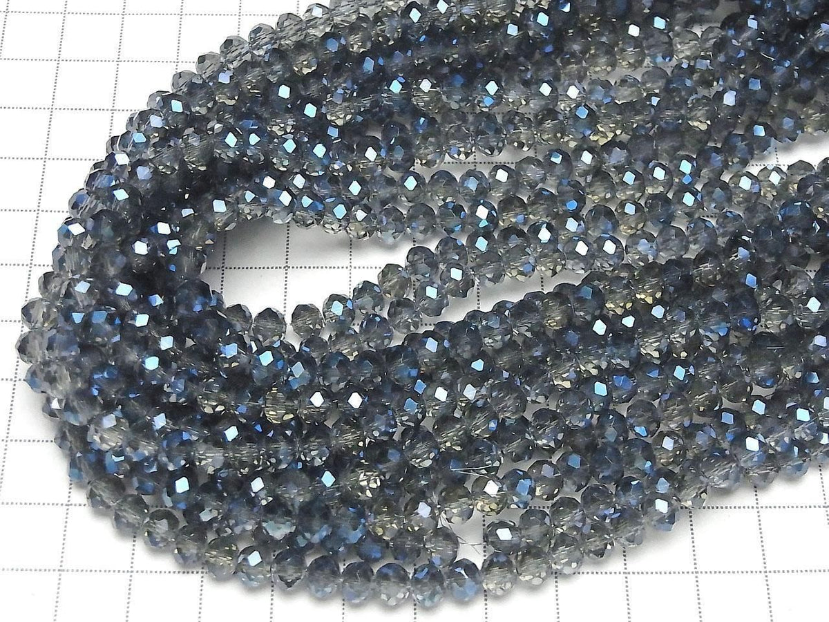 Glass Beads Faceted Button Rondelle 6x6x4.5mm Navy Blue Half-Coated 1strand beads (approx. 15inch/36cm)