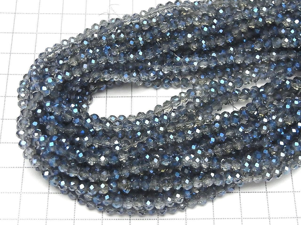 Glass Beads Faceted Button Rondelle 4x4x3mm Navy Blue Half-Coated 1strand beads (approx. 15inch/37cm)