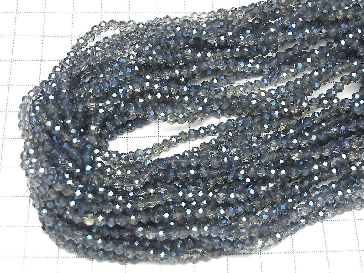 Glass Beads Faceted Button Rondelle 3.5x3.5x3mm Navy Blue Half-Coated 1strand beads (approx. 13inch/32cm)