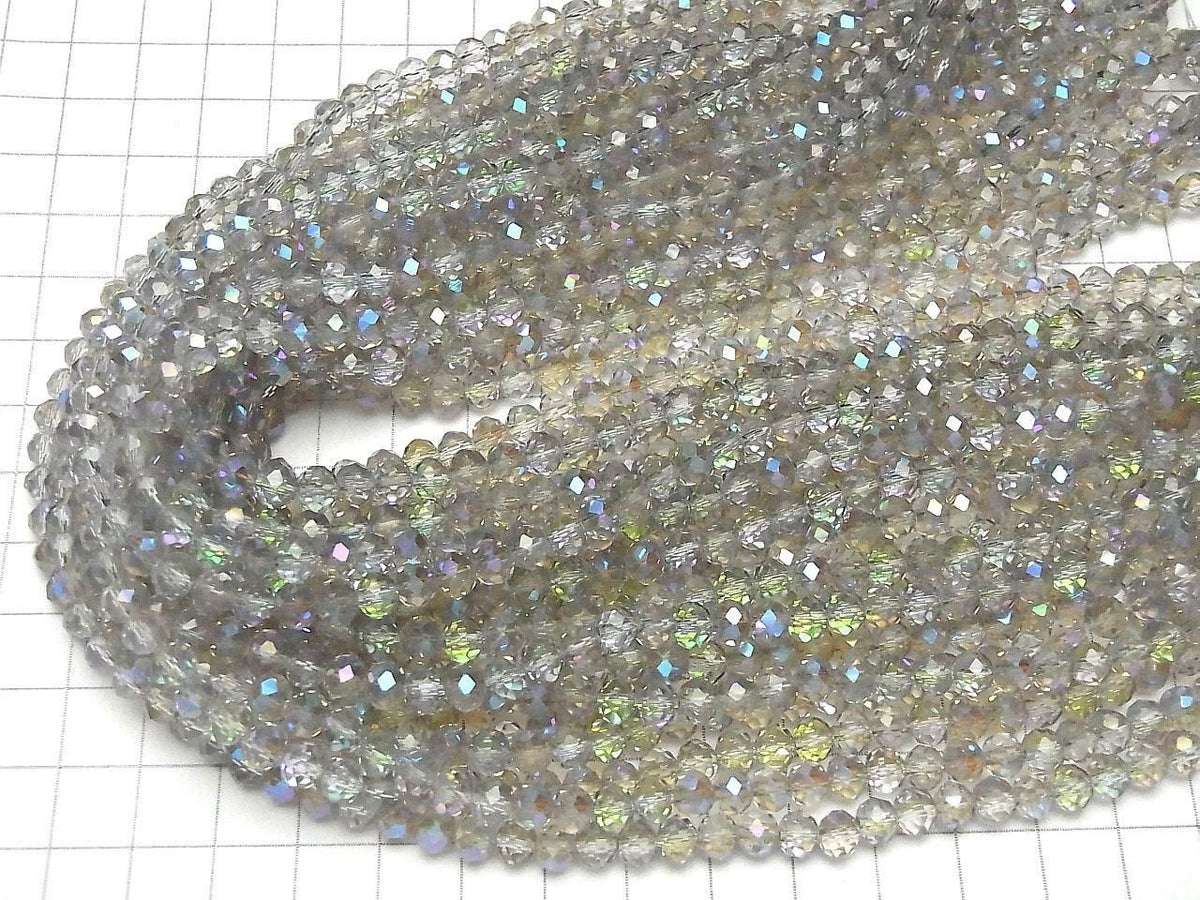 Glass Beads Faceted Button Rondelle 5.5x5.5x4.5mm Clear Silver Silver-AB 1strand beads (approx. 15inch/36cm)