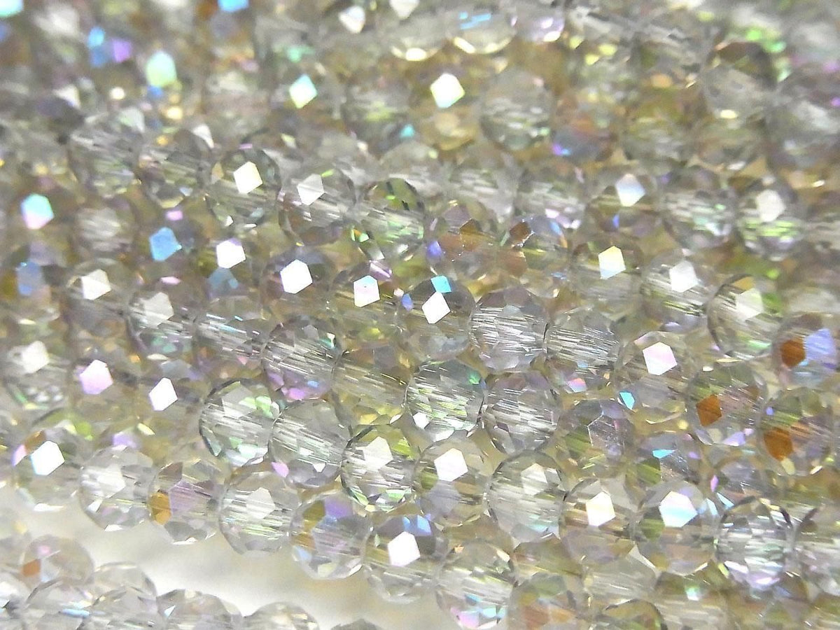 Glass Beads Faceted Button Rondelle 4x4x3mm Clear Silver Silver-AB 1strand beads (approx. 15inch/37cm)