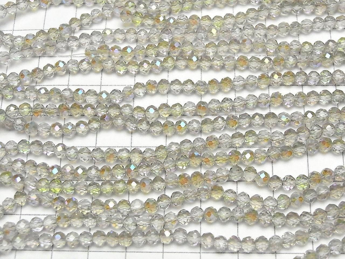 Glass Beads Faceted Button Rondelle 4x4x3mm Clear Silver Silver-AB 1strand beads (approx. 15inch/37cm)