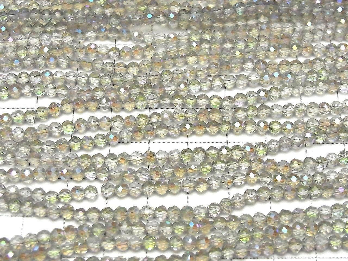 Glass Beads Faceted Button Rondelle 3.5x3.5x3mm Clear Silver Silver-AB 1strand beads (approx. 13inch/32cm)