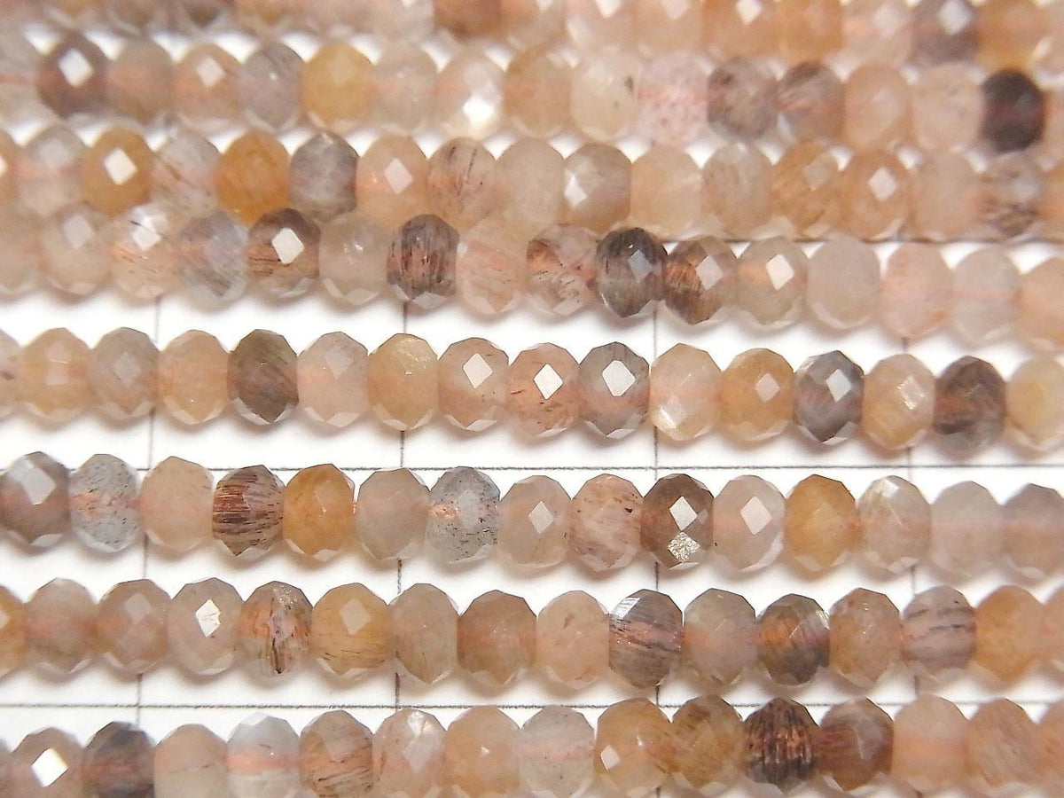 Silver & Golden Sheen Multicolor Moonstone AAA- Faced Button Rondelle 4x4x3mm 1strand beads (approx. 15inch/38cm) High Quality!