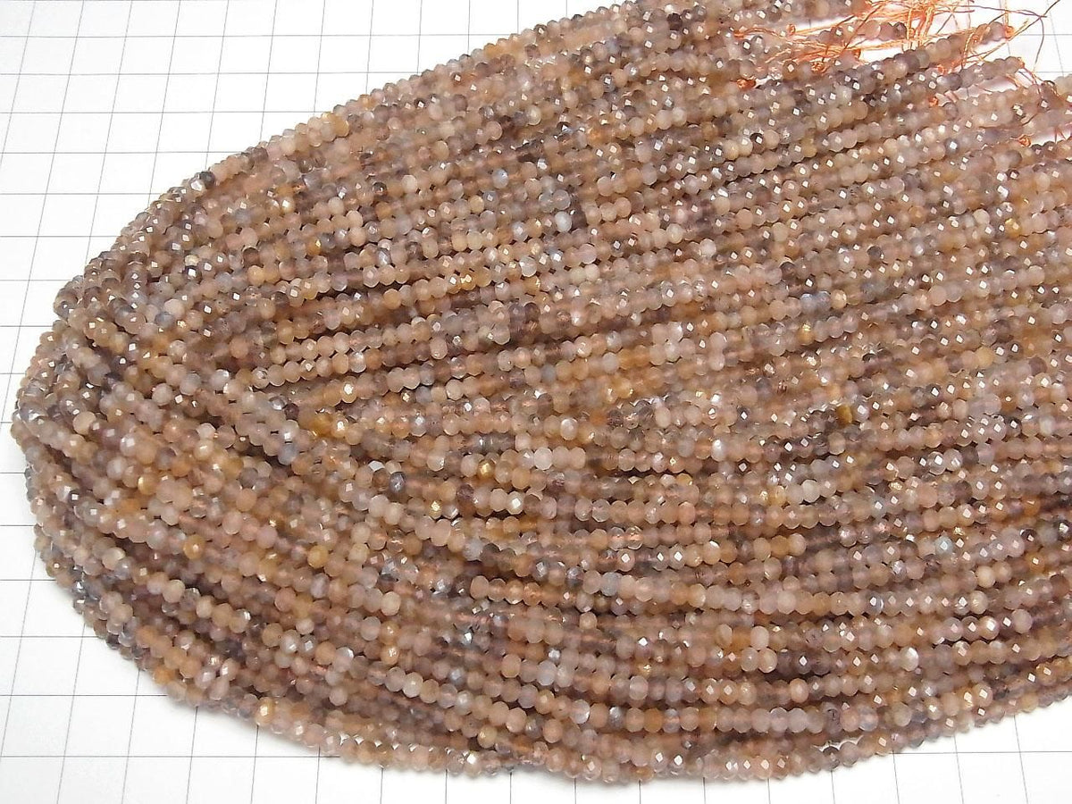 Silver & Golden Sheen Multicolor Moonstone AAA- Faced Button Rondelle 4x4x3mm 1strand beads (approx. 15inch/38cm) High Quality!
