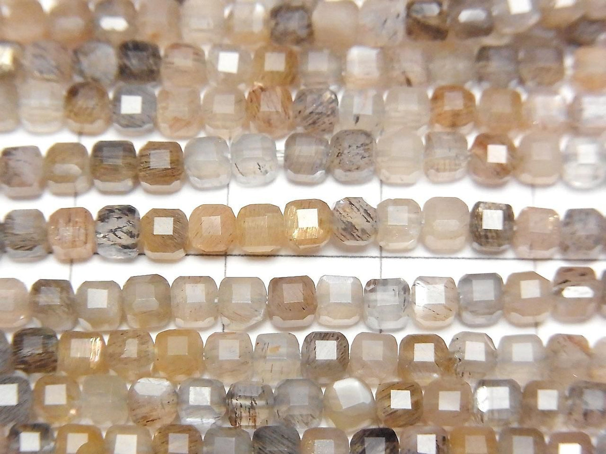 Silver & Golden Sheen Multicolor Moonstone AAA Cube Shape 3x3x3mm 1strand beads (approx. 15inch/37cm) High Quality!