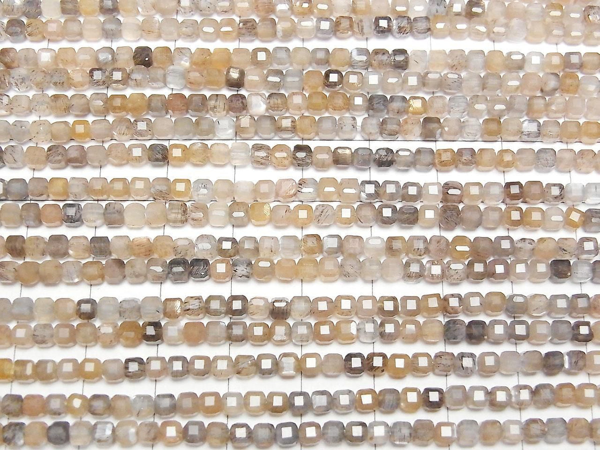 Silver & Golden Sheen Multicolor Moonstone AAA Cube Shape 3x3x3mm 1strand beads (approx. 15inch/37cm) High Quality!