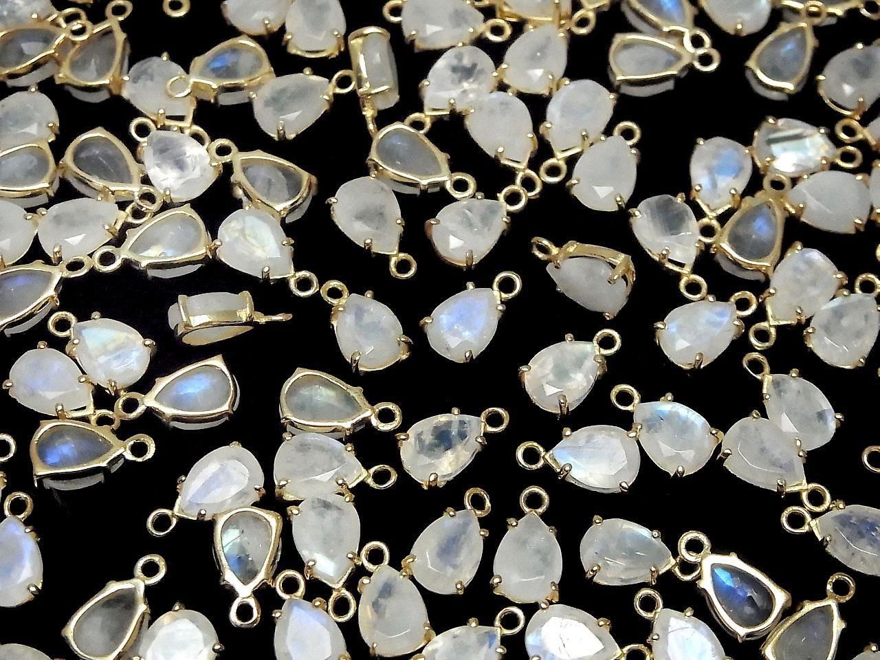 Rainbow Moonstone AA++ Bezel Setting Pear Shape Faceted 8x6mm 18KGP 2pcs