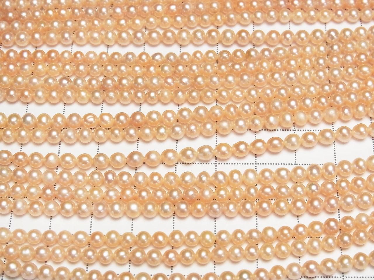 Fresh Water Pearl AA+ Potato 3.5-4mm Natural Color Orange Pink 1strand beads Beads (approx. 15 inch/36 cm)