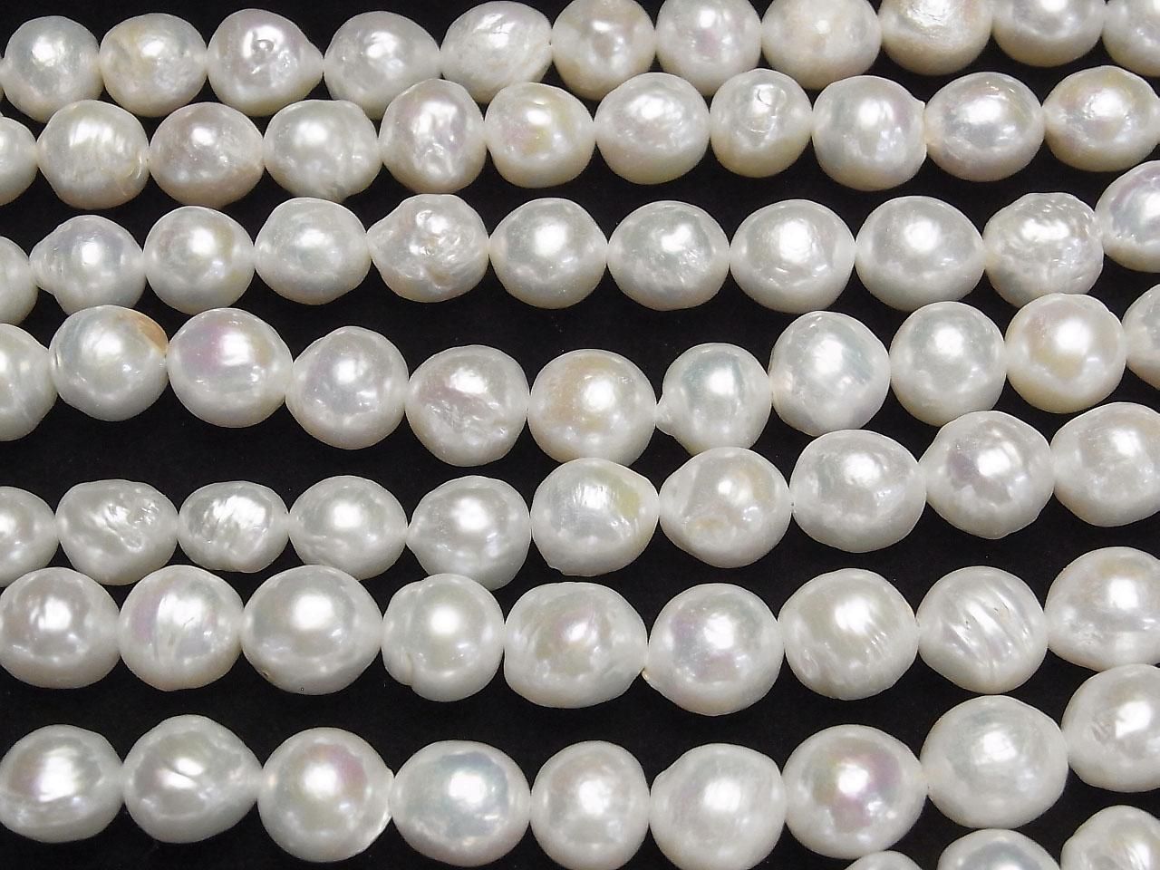 Fresh Water Pearl AA++ Natural Round-Rice 9-11mm White 1strand beads (approx. 15inch/37cm)