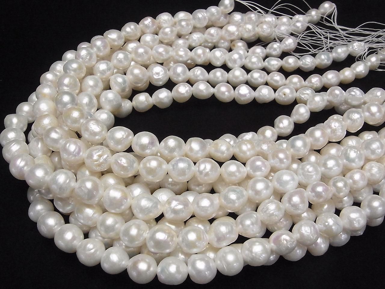 Fresh Water Pearl AA++ Natural Round-Rice 9-11mm White 1strand beads (approx. 15inch/37cm)