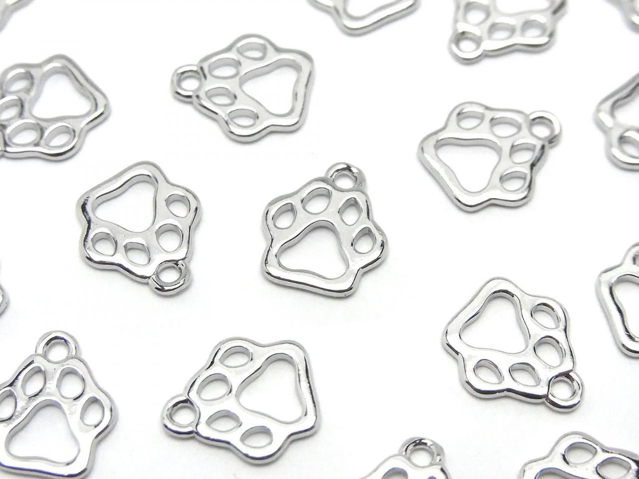 Metal Dog Paw Print Charm 11x10mm Silver 4 pcs
