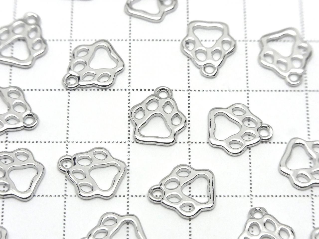 Metal Dog Paw Print Charm 11x10mm Silver 4 pcs