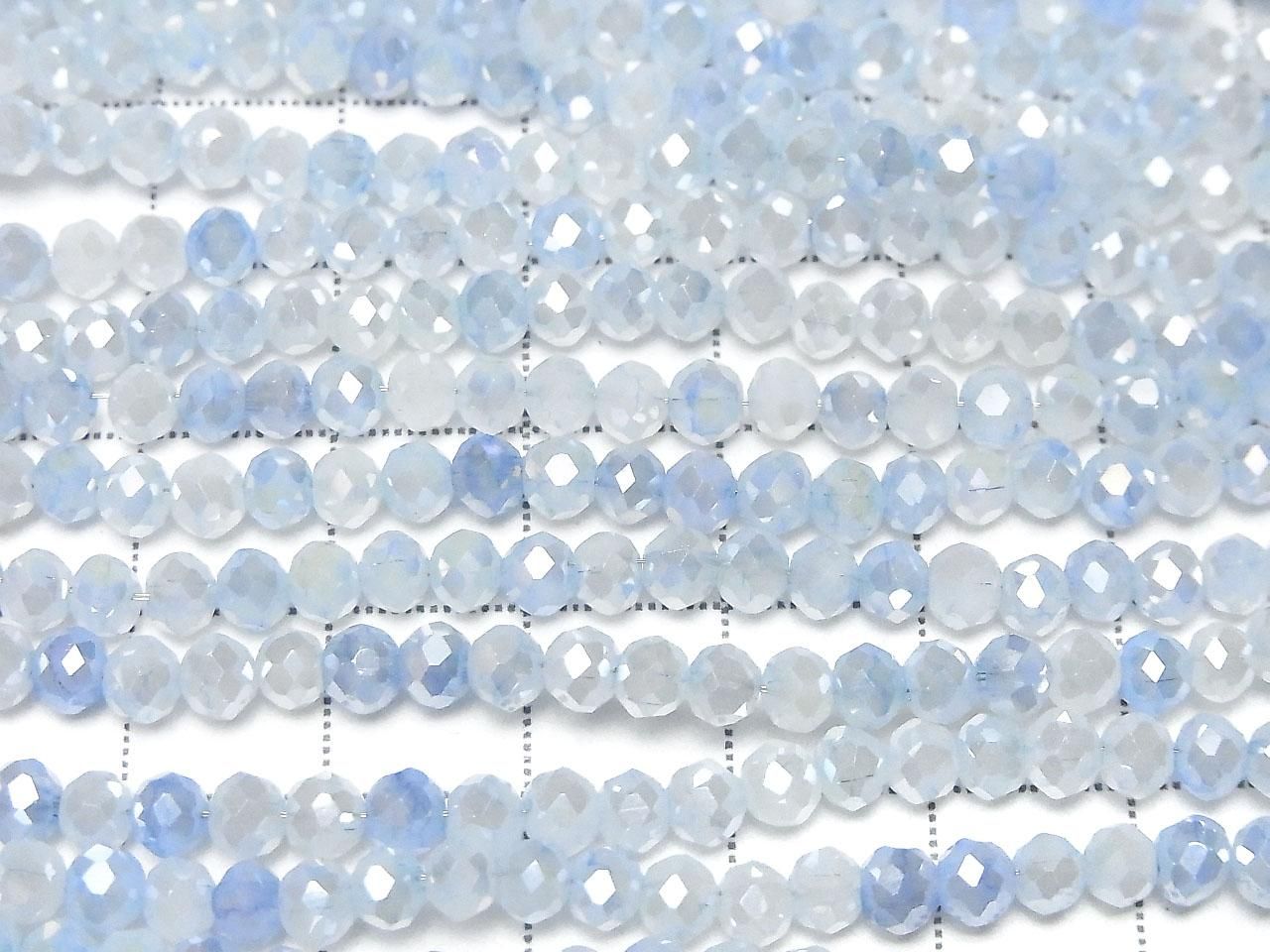 Glass Beads Faceted Button Rondelle 4x4x3mm Blue x White AB 1strand beads (approx. 14inch/35cm)