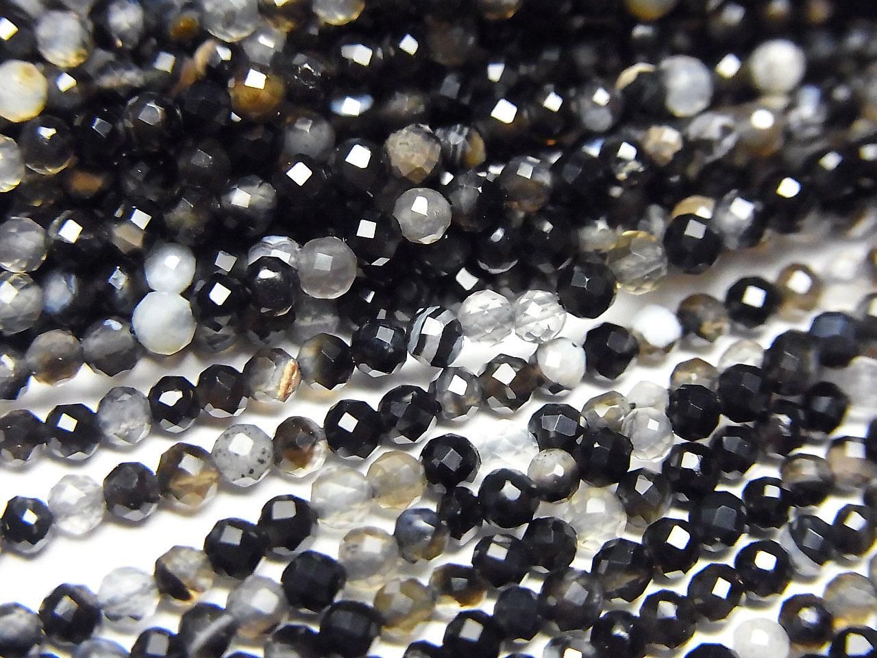 Black Striped Agate Faceted Round 2mm 1strand beads (approx. 15 inch/37 cm) High Quality!