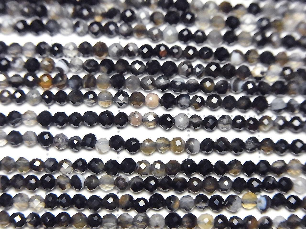 Black Striped Agate Faceted Round 2mm 1strand beads (approx. 15 inch/37 cm) High Quality!