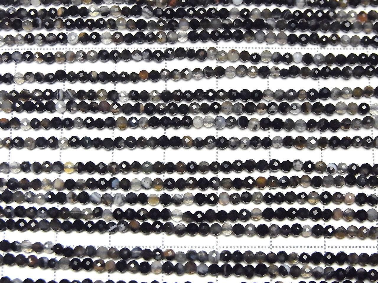 Black Striped Agate Faceted Round 2mm 1strand beads (approx. 15 inch/37 cm) High Quality!