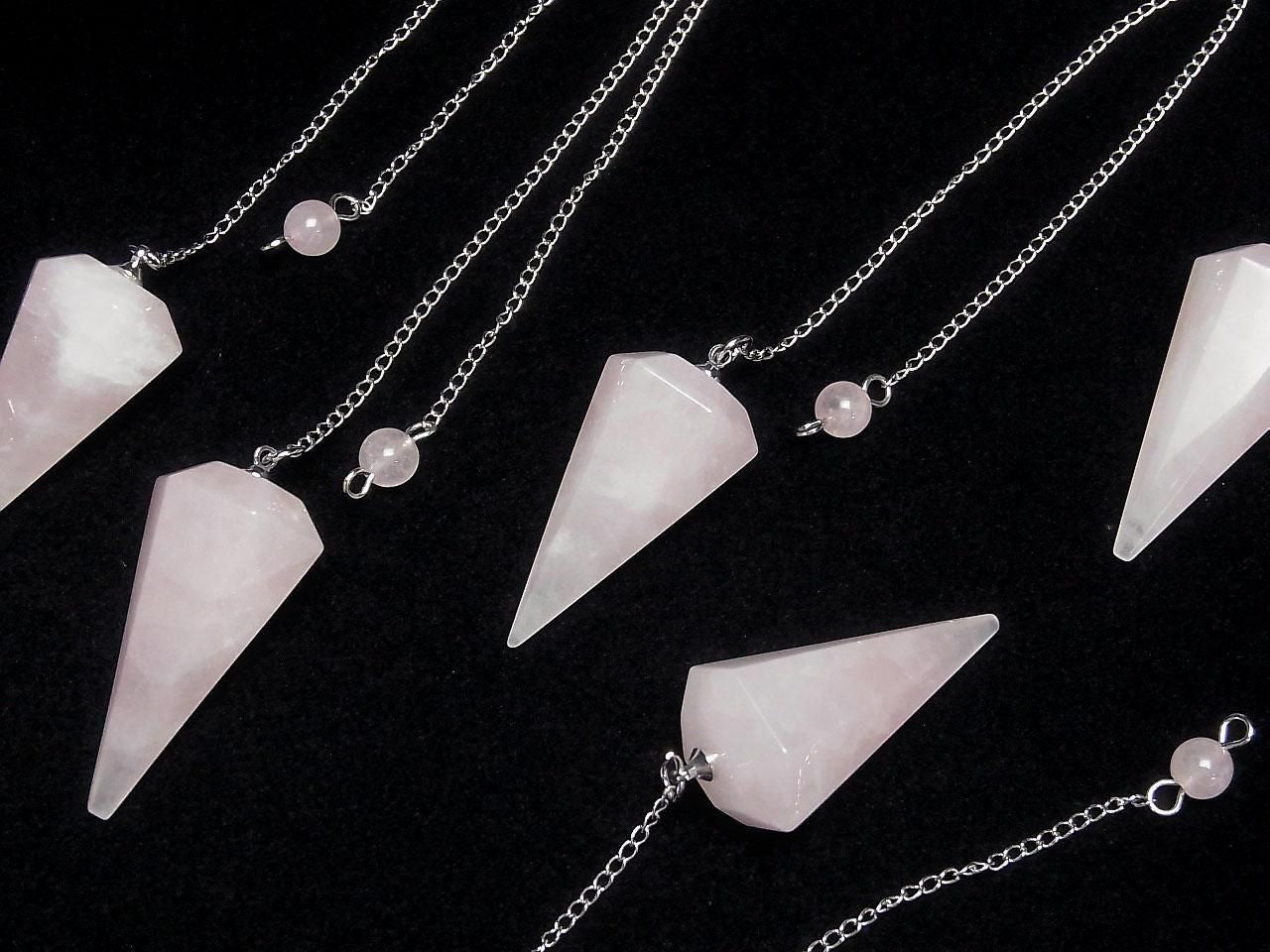 Rose Quartz AA++ Pendulum 36x19x19mm with Chain 1pc