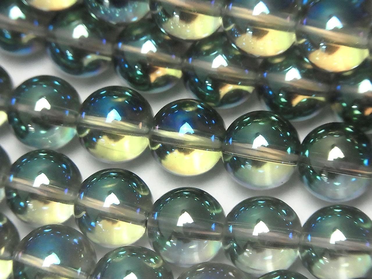 Blue-Green Flash Crystal (melted quartz) Round 10mm 1strand beads (approx. 15 inches/36 cm)