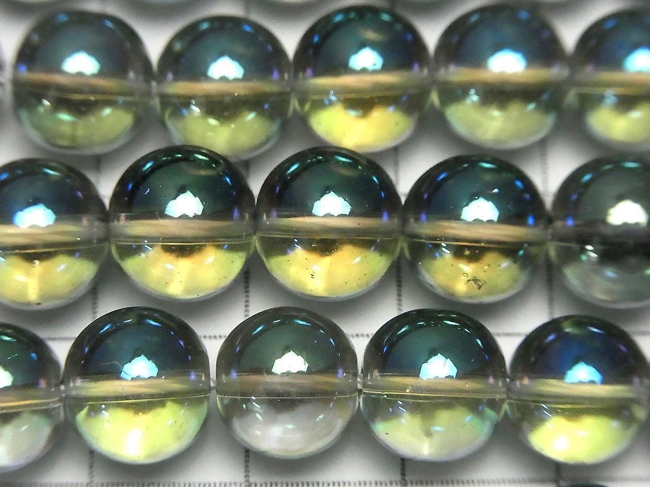Blue-Green Flash Crystal (melted quartz) Round 10mm 1strand beads (approx. 15 inches/36 cm)