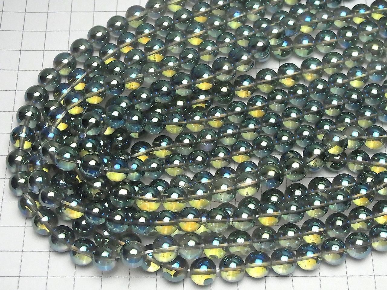 Blue-Green Flash Crystal (melted quartz) Round 10mm 1strand beads (approx. 15 inches/36 cm)
